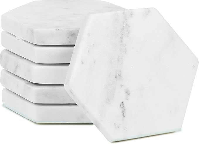 Set of 6 Hexagon Marble Coasters | White Decor for Modern Homes | Drink Coasters for Coffee Table... | Amazon (US)