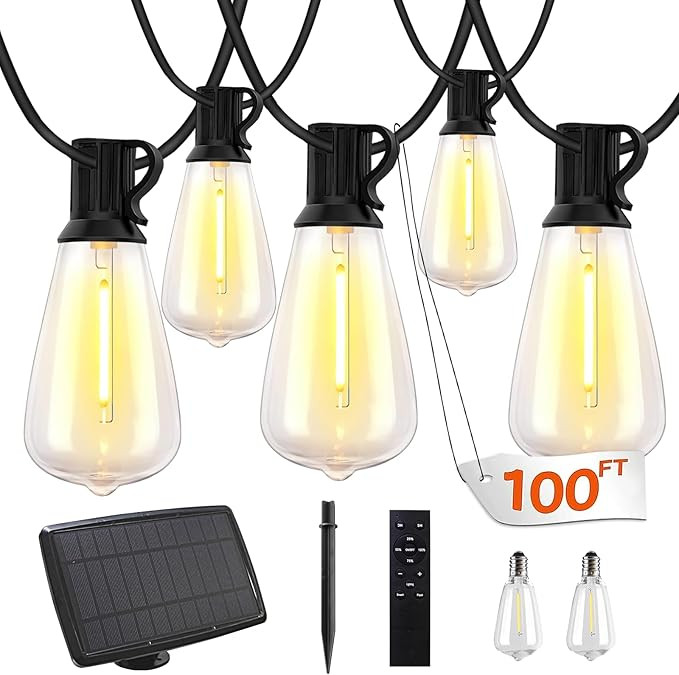 Bdrofn 100FT Solar String Lights Outdoor Waterproof, Solar Patio Lights with Remote Control & 30+... | Amazon (US)