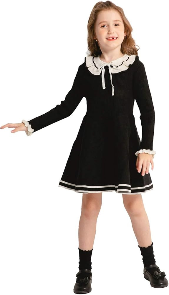 SMILING PINKER Toddler Girls Dresses Sweater Long Sleeve Winter Knitted Skater Dress Ruffle Colla... | Amazon (US)