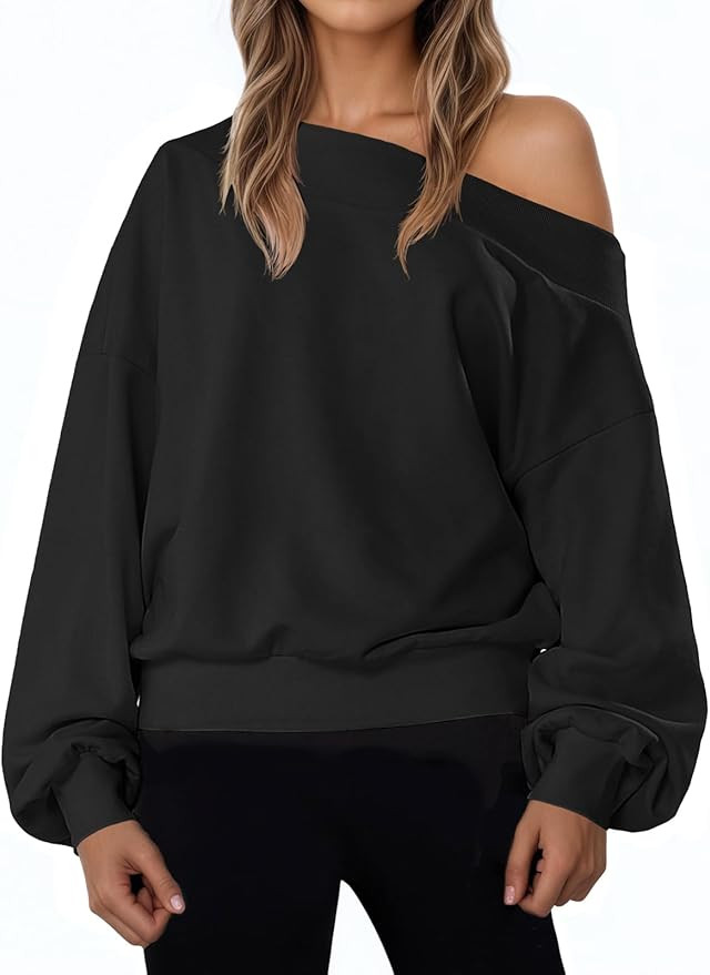 Fisoew Women's Off The Shoulder Sweatshirt Casual Long Sleeve Loose Fit Fall Pullover Top | Amazon (US)