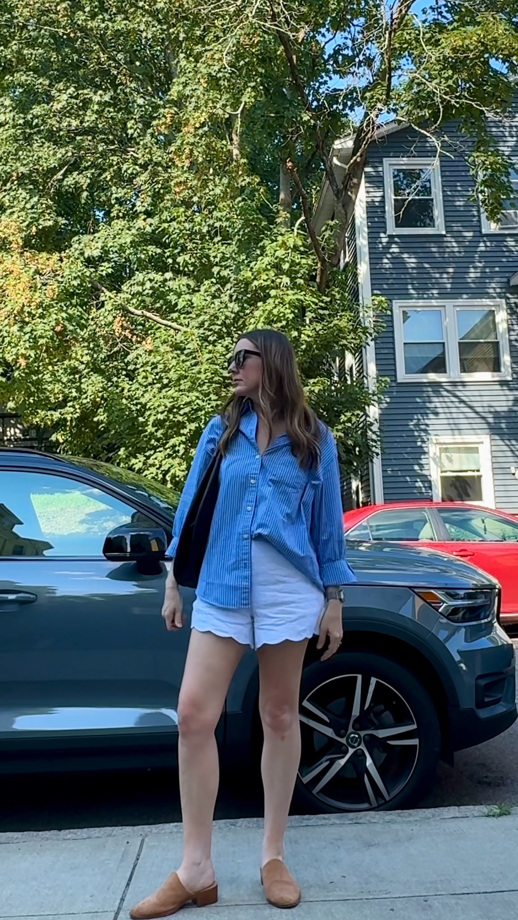 Easy summer shorts outfit. Love a button up for any season. Abercrombie scalloped linen blend shorts (size 29) + Gap “big shirt” (size small) #summeroutfitideas #abercrombie #gap #linenshorts #whiteshorts 

#LTKVideo #LTKWorkwear #LTKSummerSales