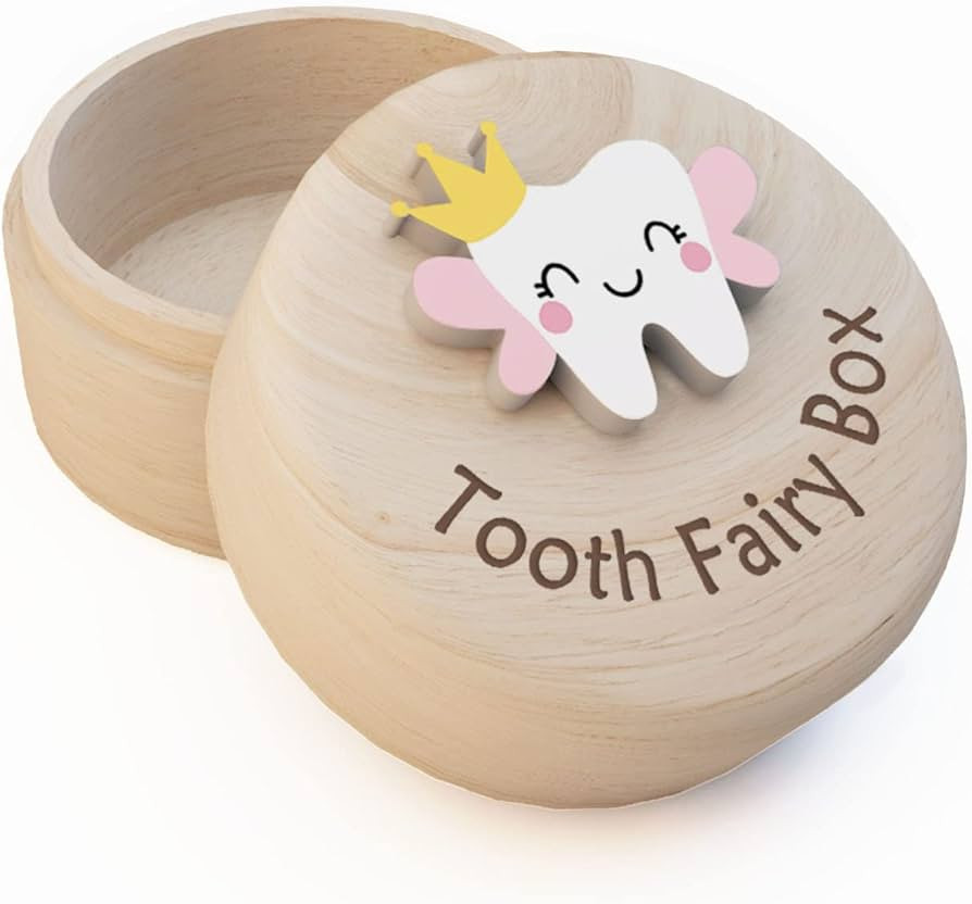 Tooth Fairy Box for Girls, Cute Carved Wooden Box with 3D Tooth, Stores Lost Teeth for Kids, Souv... | Amazon (US)