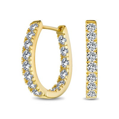Bling Jewelry Classic Oval CZ Hoop Earrings Black Rose Gold Sterling Silver .60 Inch Color - Gold-Tone | Target