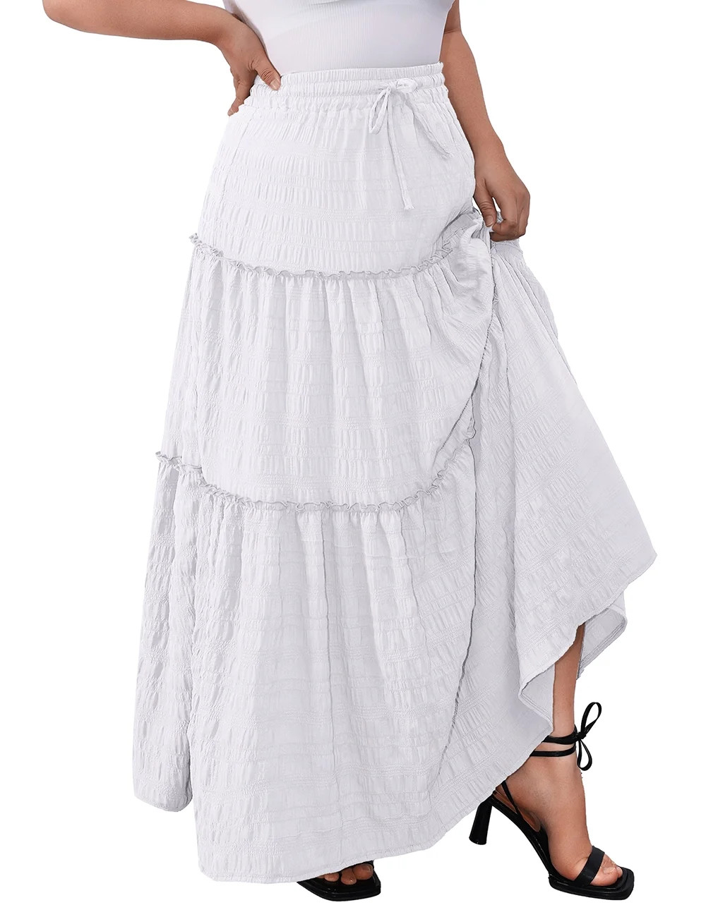 a.Jesdani Women Plus size Long Maxi Skirts Elastic High Waist A Line Ruffle Swing Beach Maxi Skir... | Walmart (US)