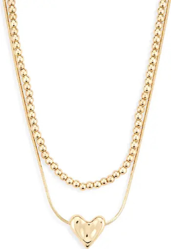 Nordstrom Set of 2 Bead Chain & Puffy Heart Pendant Necklaces | Nordstrom | Nordstrom