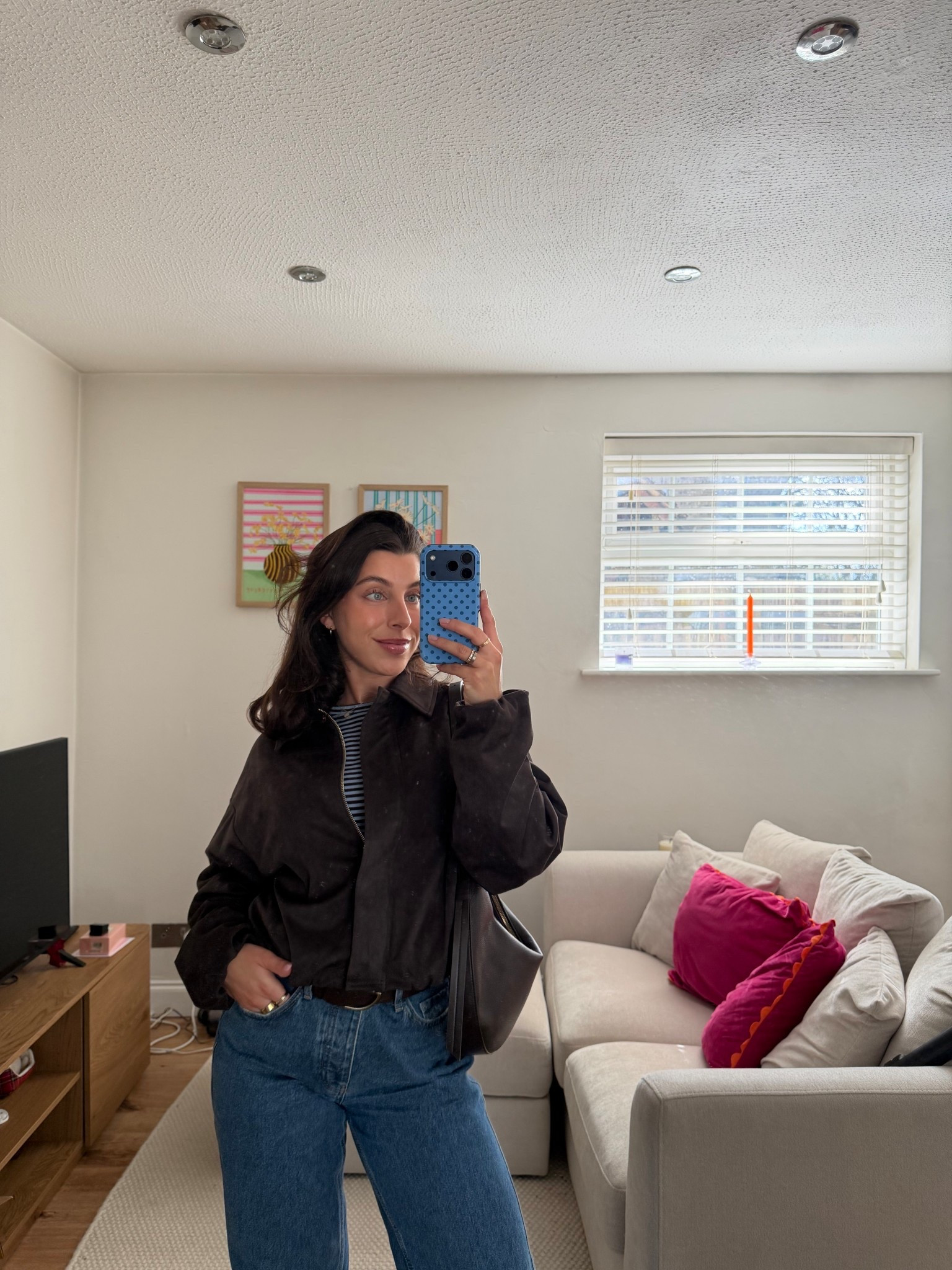 Brown, blue, denim, vintage denim, simple outfit, casual outfit, faux suede, bomber jacket, spring, stripes, cotton on, country road, Eseni, wardrobe essentials, cross body bag, viral M&S bag, marks and Spencer

#LTKuk #LTKpetite #LTKspring