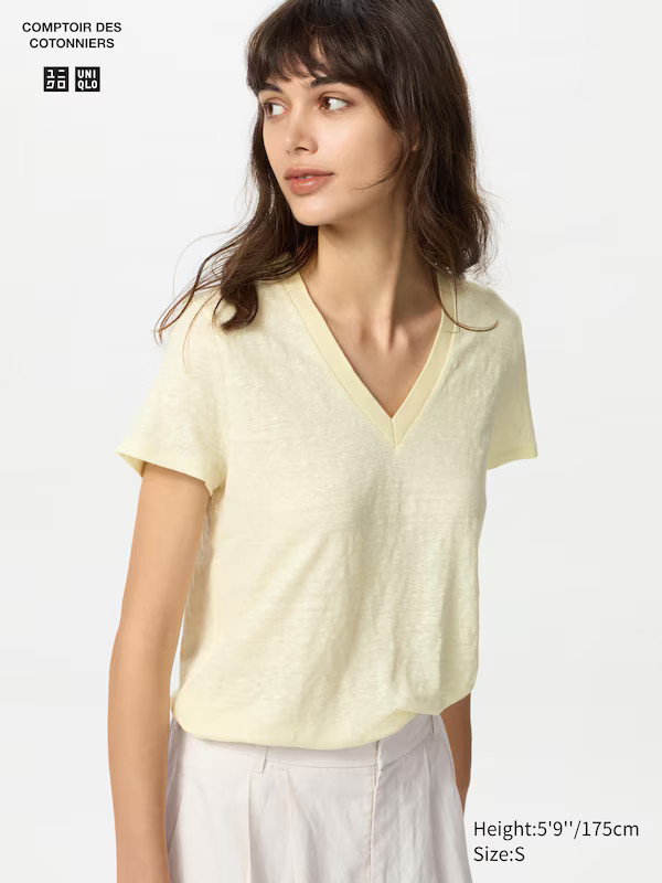 T-shirt en lin Col V | Uniqlo FR