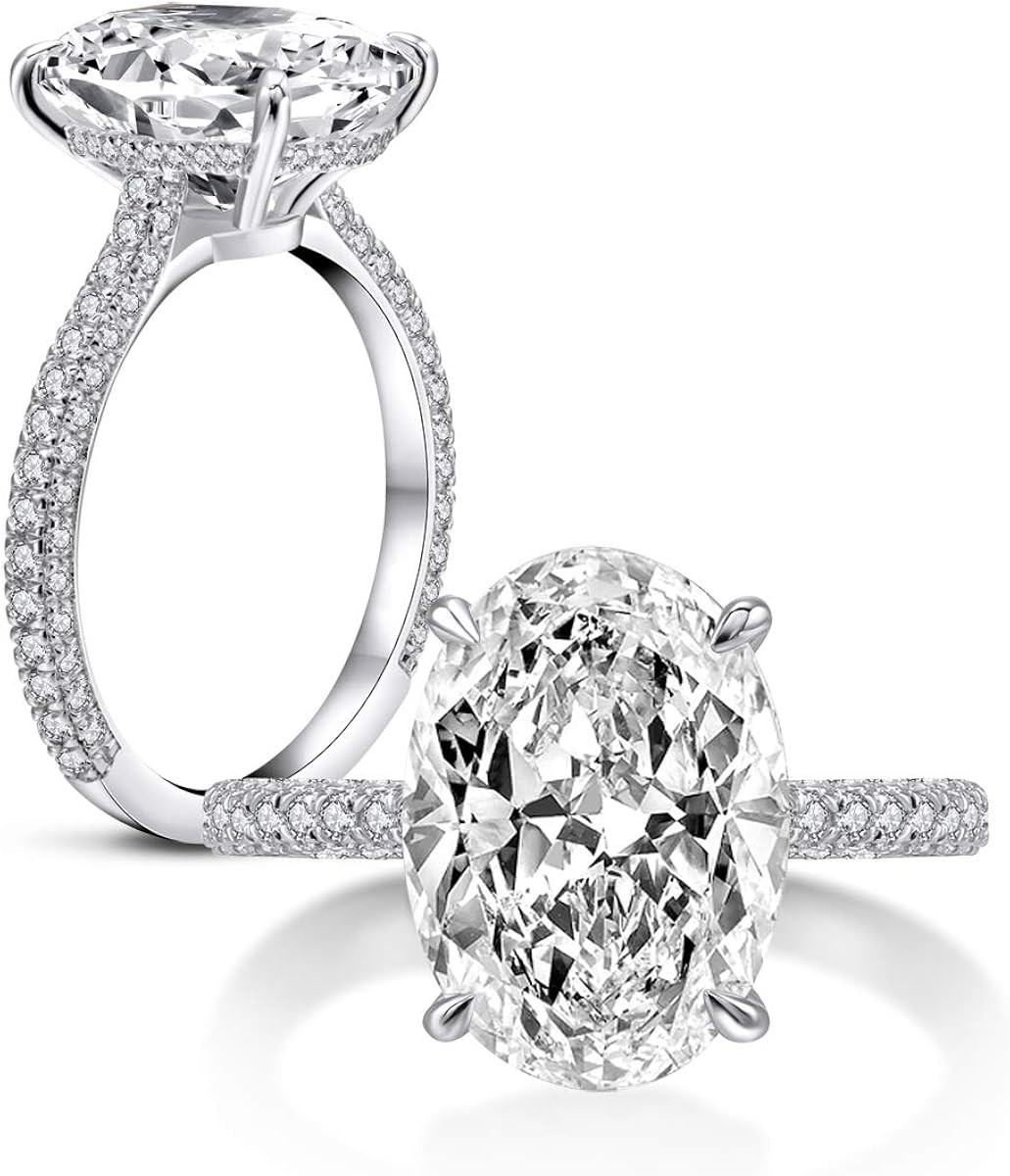 AINUOSHI 925 Sterling Silver Women Wedding Rings 5 Carat Oval Cut Cubic Zirconia Engagement Ring | Amazon (US)