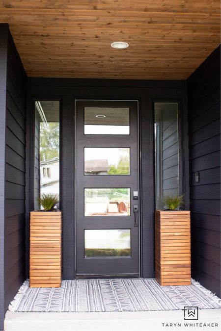 Modern minimalistic porch decor with tall wood planters 

#LTKhome #LTKstyletip