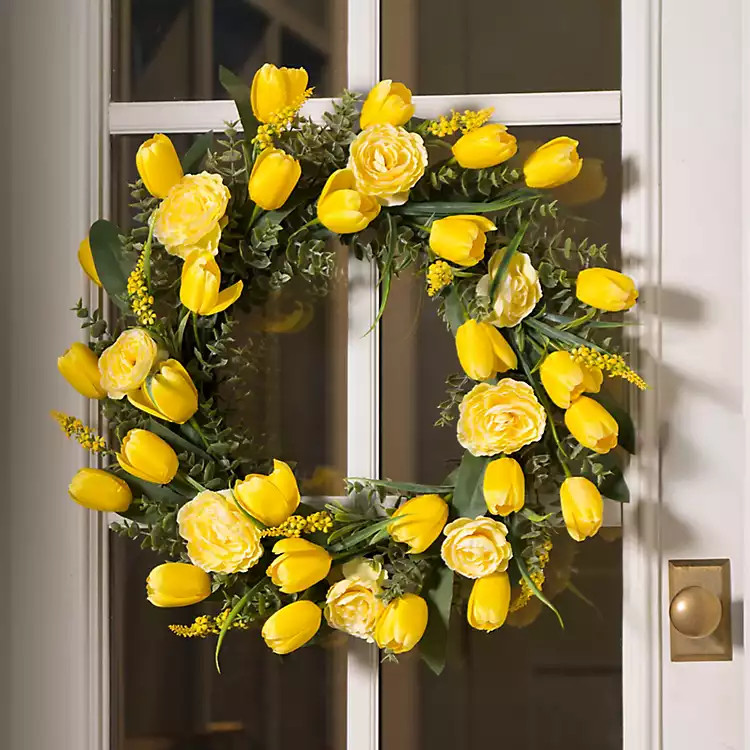Yellow Tulips and Ranunculus Mix Wreath | Kirklands