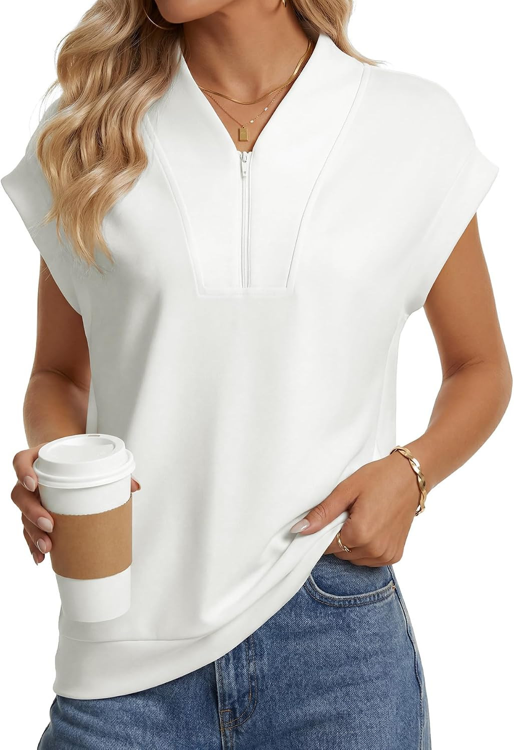 LYANER Women's Zipper V Neck Dressy Casual Tank Tops | Amazon (US)