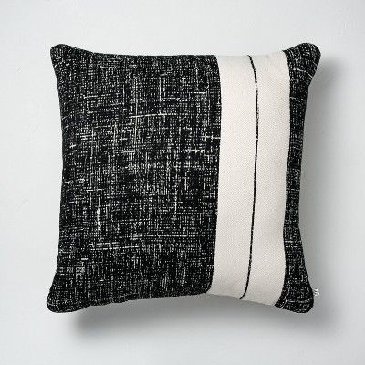 24" x 24" Single Stripe Colorblock Indoor/Outdoor Throw Pillow Black/Cream - Hearth & Hand™ wit... | Target