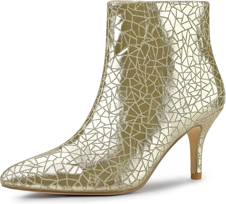 Allegra K Women's Pointed Toe Metallic Sparkly Stiletto Heels Ankle Boots | Amazon (US)