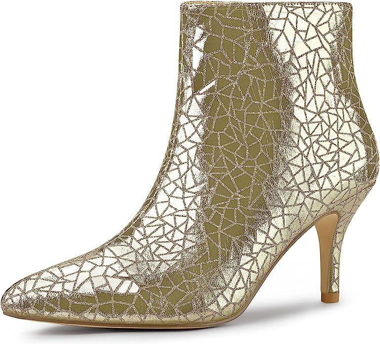 Allegra K Women's Pointed Toe Metallic Sparkly Stiletto Heels Ankle Boots | Amazon (US)