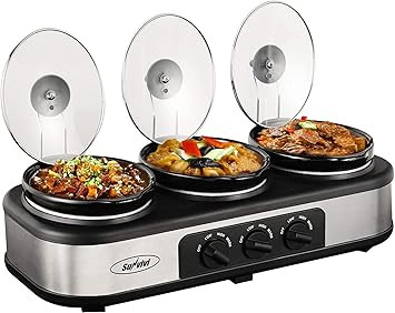 Sunvivi Slow Cooker,Triple Slow Cooker Buffet Server 3 Pot Food Warmer,3-Section 1.5-Quart Upgrad... | Amazon (US)