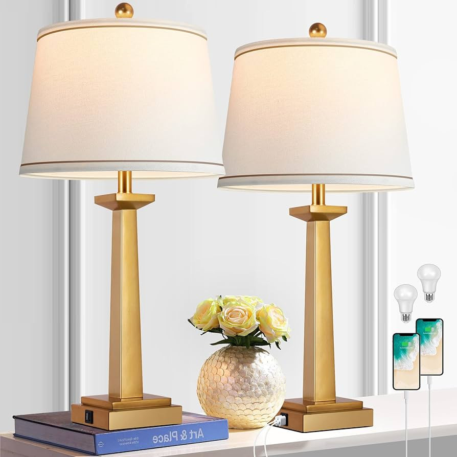 ROTTOGOON 29" Gold Table Lamps for Living Room Set of 2, 3-Color Temperature Nightstand Modern La... | Amazon (US)