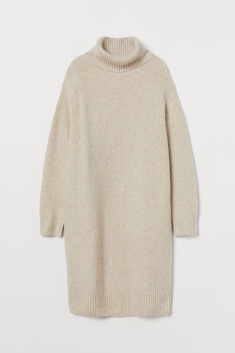 H & M - Knit Turtleneck Dress - Beige | H&M (US)