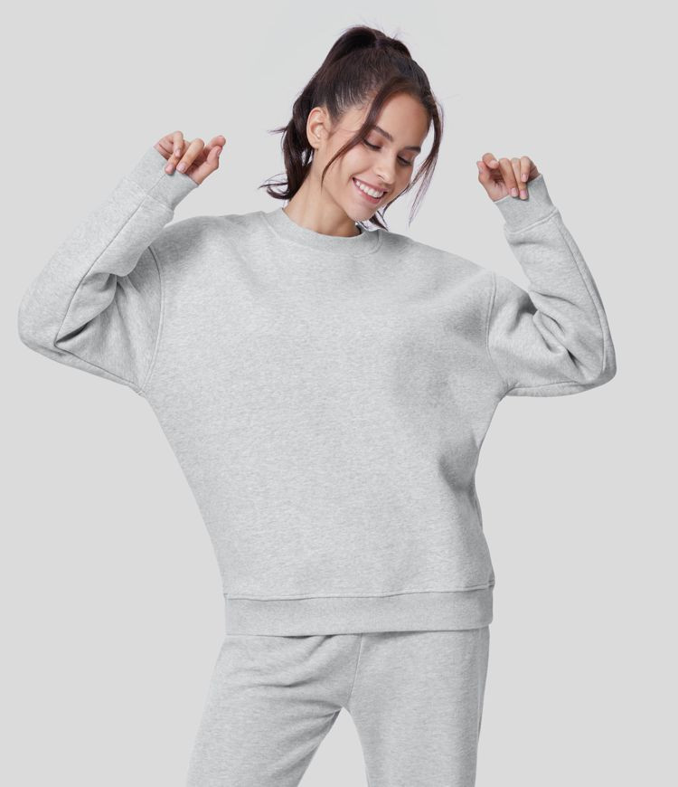 Women’s Round Neck Long Sleeve Solid Oversize Casual Cotton Sweatshirt - Halara | HALARA