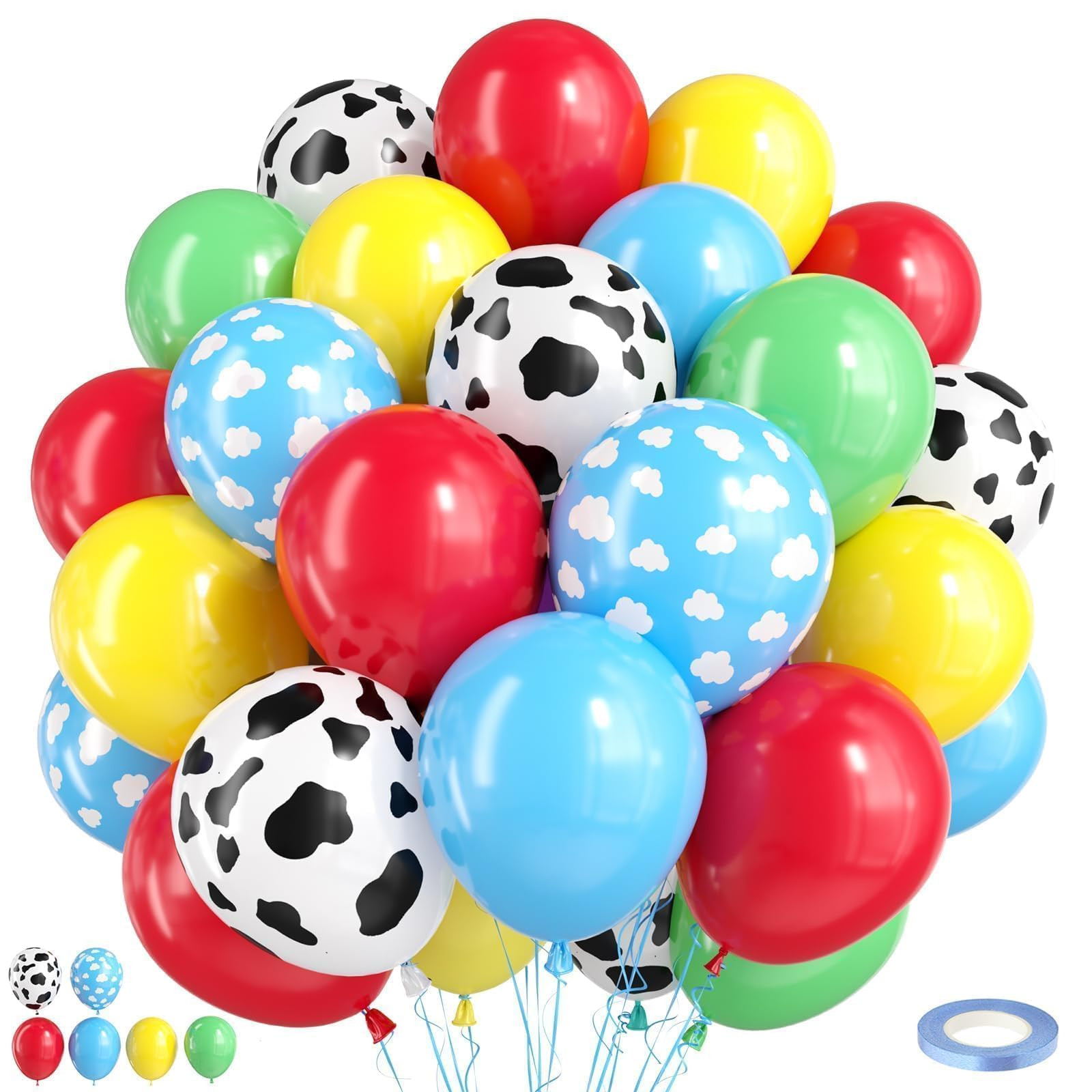 Farm Animal Print Balloon,50Pcs Sky Blue Cloud Balloons Set Red Blue Yellow Green Latex Balloon,f... | Amazon (US)