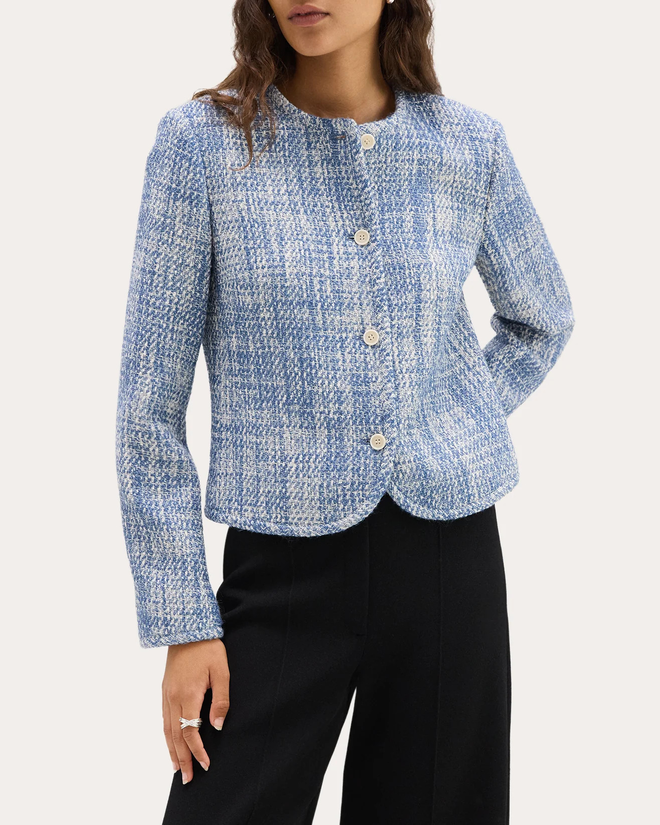 Theory Women's Cotton Tweed Cropped Cardigan Jacket in Blue Multi Cotton/Polyamide/Acrylic | Olivela