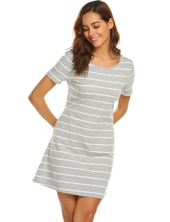 Feager Women's Casual Striped Criss Cross Short Sleeve T Shirt Mini Dress with Pockets | Amazon (US)