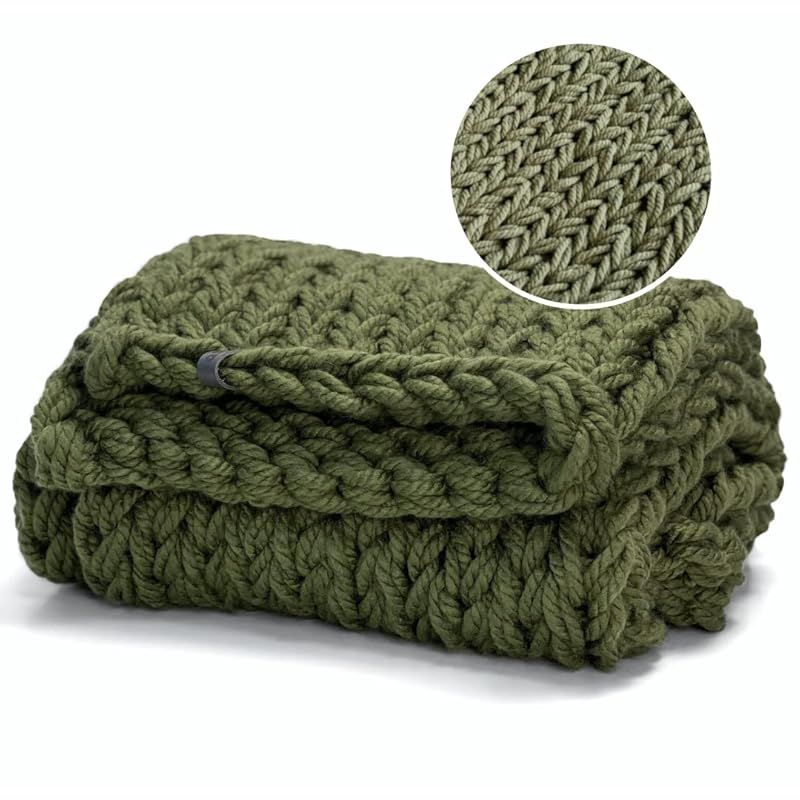 Green knit throw blanket chunky – boho wool blanket in different sizes Christmas gift (Throw 52... | Amazon (US)