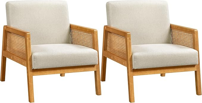 Yaheetech Accent Chair, Modern Armchair with Wood Legs, Mid Century Living Room Chair Linen Comfy... | Amazon (US)