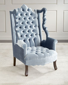 Isabella Tufted Velvet Cut-Out Wing Chair | Horchow