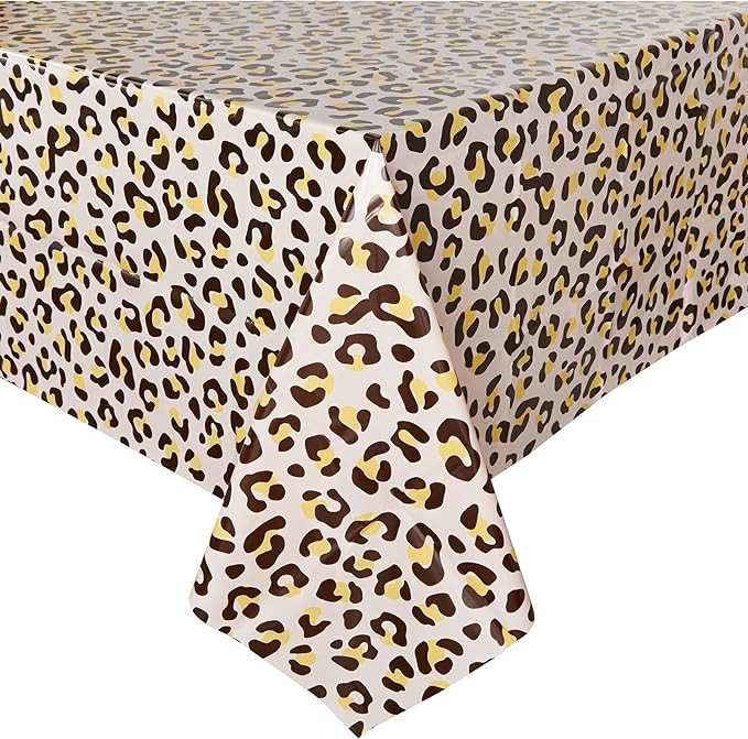 Sparkle and Bash Cheetah Print Tablecloth, Safari Birthday Party Supplies (54 x 108 in, 3 Pack) | Amazon (US)