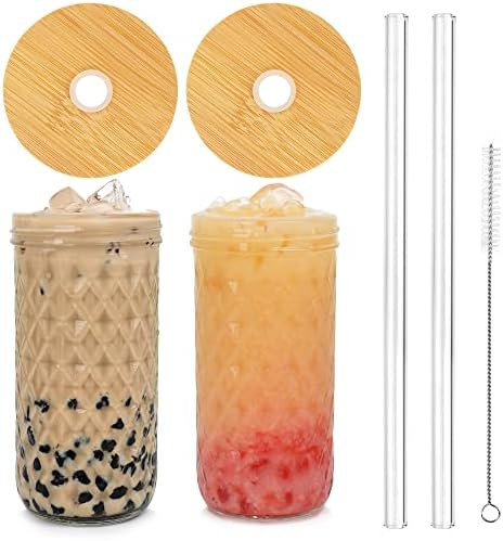 Mason Jar with Lid and Straw, 20oz Wide Mouth Mason Jar Drinking Glasses Tumbler with Silicone Sleev | Amazon (US)