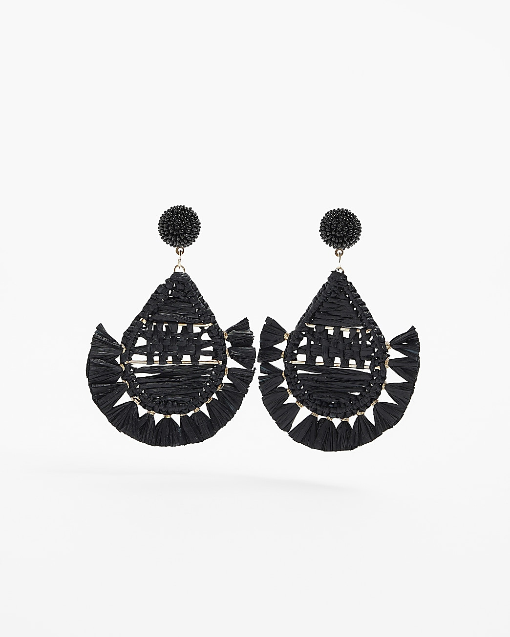 Black Raffia Tassel Drop Earrings | River Island (UK & IE)