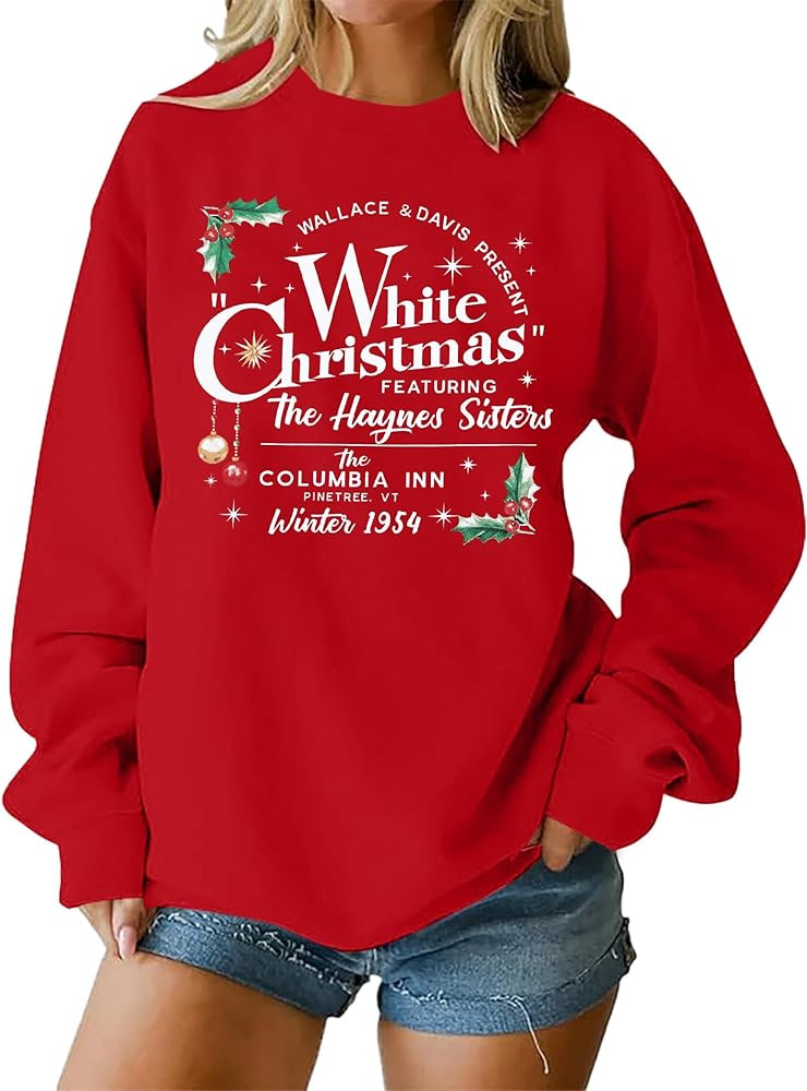 MAXIMGR White Christmas Sweatshirt for Women Christmas Sweatshirts Xmas Holiday Sweatshirt Funny ... | Amazon (US)