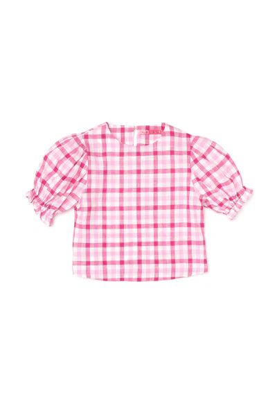 Puff Sleeve Top - Pink Gingham Linen | Shop BURU