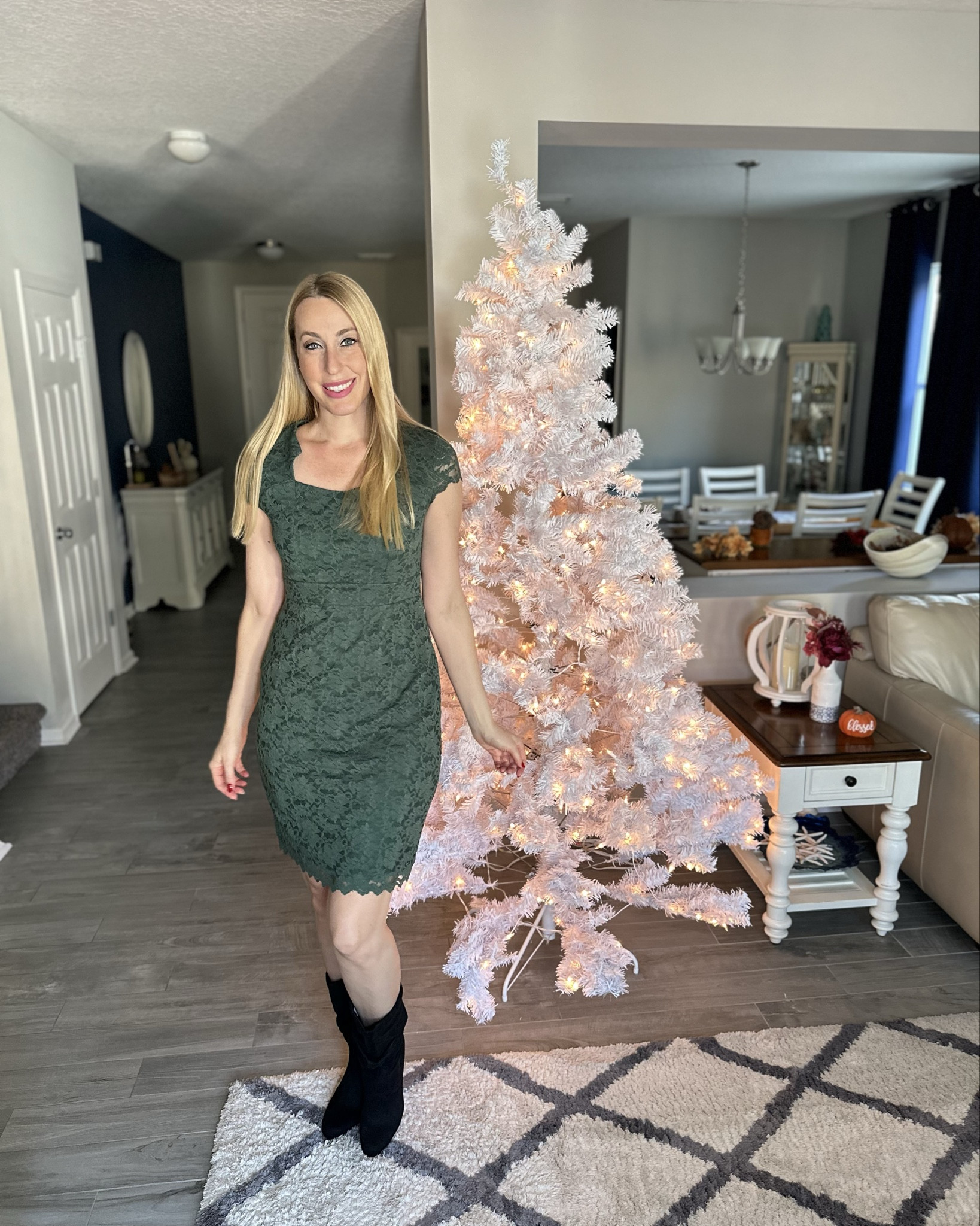 Green lace dress for the holidays 
🎄 if you are looking for something with a touch of elegance for the holidays, this dress is perfect 
🎄fits true to size and has a tiny amount of stretch 

#LTKHoliday #LTKStyleTip #LTKFindsUnder50