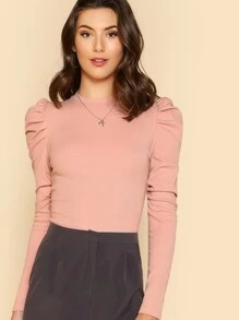 Puff Sleeve Rib Knit Tee
   
    SKU: teemmc171130701
         
        189 Reviews
        
    ... | ROMWE