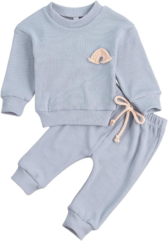 Infant Baby Boy Girl Fall Winter Clothes Outfit Solid Color Tops and Pants Kids Sweatsuit 2 Pieces C | Amazon (US)