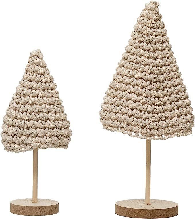 Creative Co-Op Cotton Crochet Cone Wood Bases, Cream Color, Set of 2 Decorative Tree, 2 | Amazon (US)