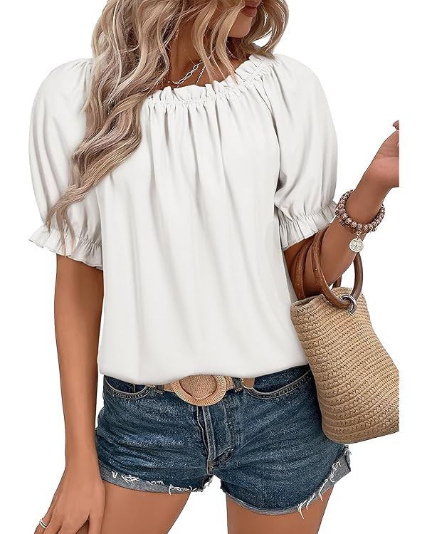 EVALESS Tops Off The Shoulder Blouses for Women Dressy Casual Cute Puff Sleeve T Shirts Fashion 2... | Amazon (CA)