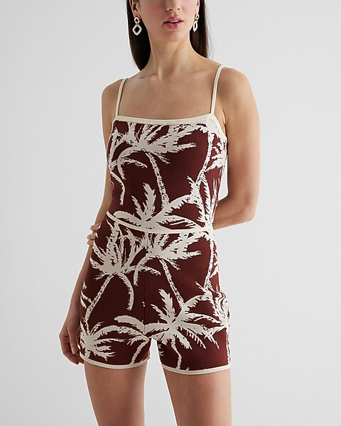 Printed Square Neck Sweater Romper Cover Up | Express