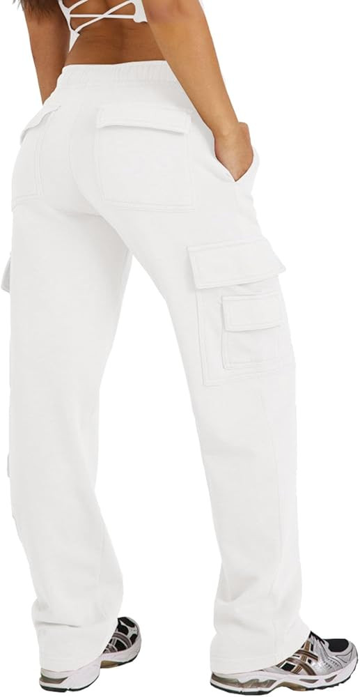 Waitfairy Womens Cargo Sweatpants Casual Baggy High Waisted Joggers Pants Fleece Sweat Pants with... | Amazon (US)