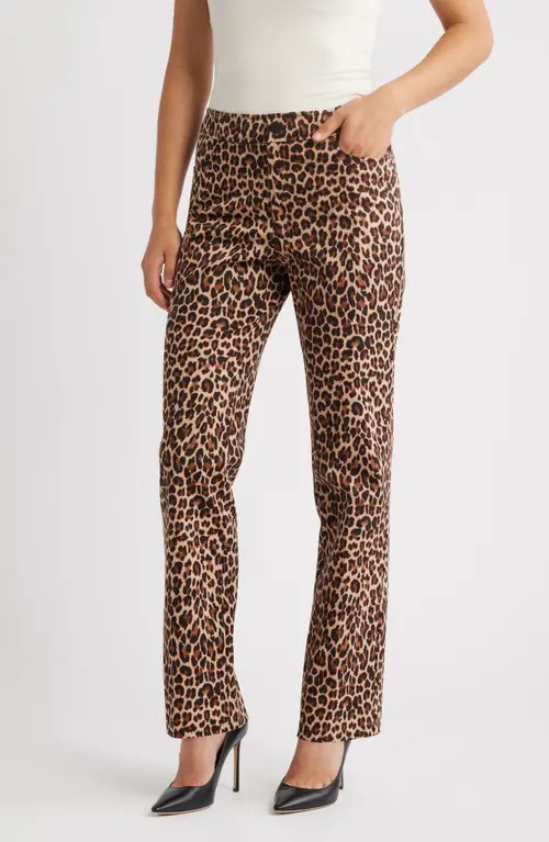 Anne Klein Leopard Print Bootcut Pants in Anne Black Multi at Nordstrom, Size 8P | Nordstrom