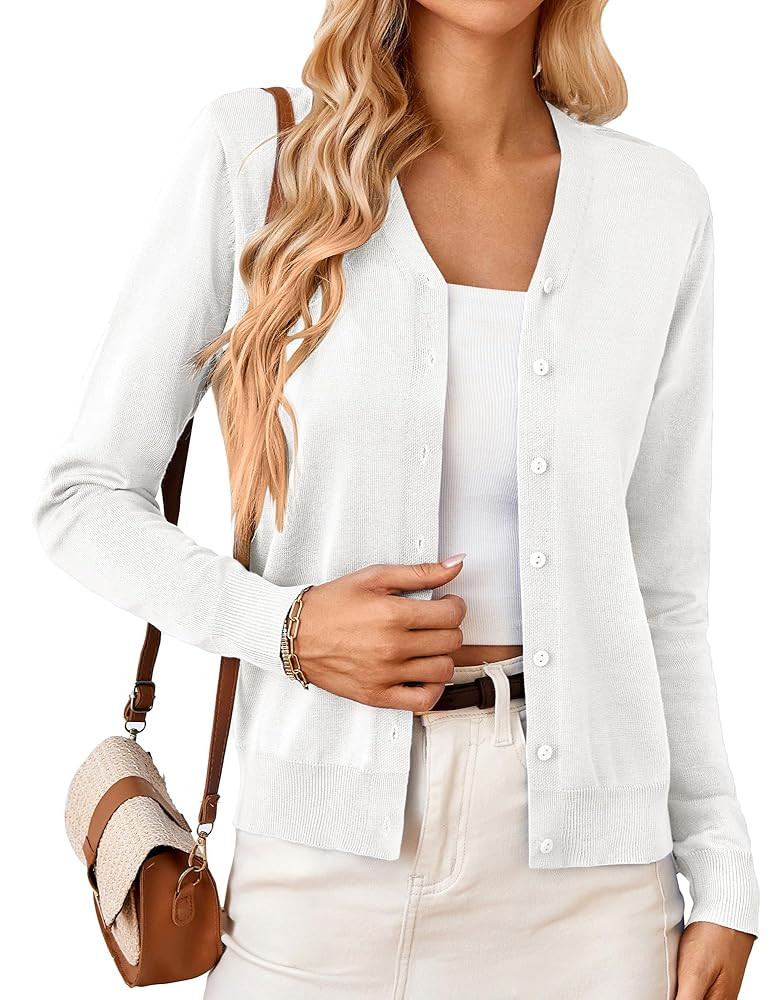 GRACE KARIN Women's Long Sleeve Button Down Vee Neck Classic Sweater Knit Cardigan | Amazon (US)