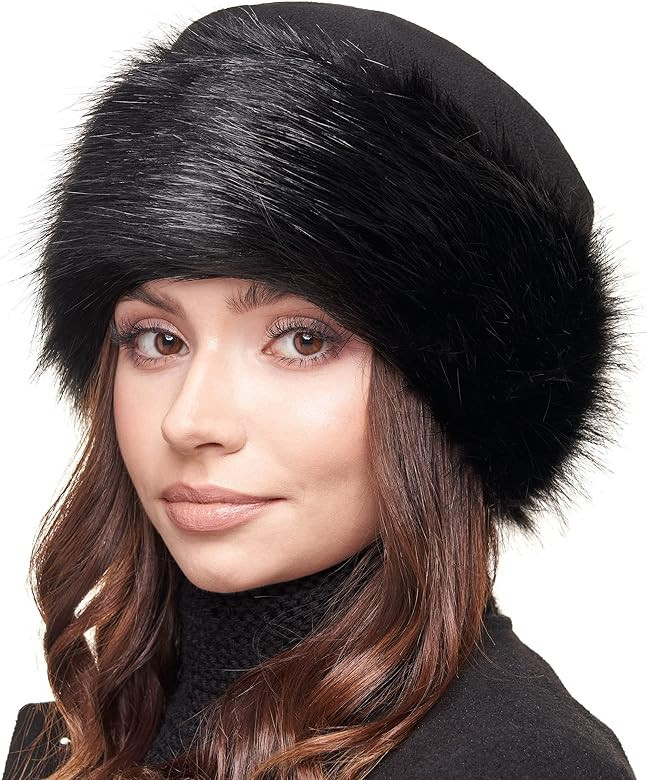 Futrzane Faux Fur Trimmed Winter Hat for Women - Classy Russian Hat with Fleece | Amazon (US)