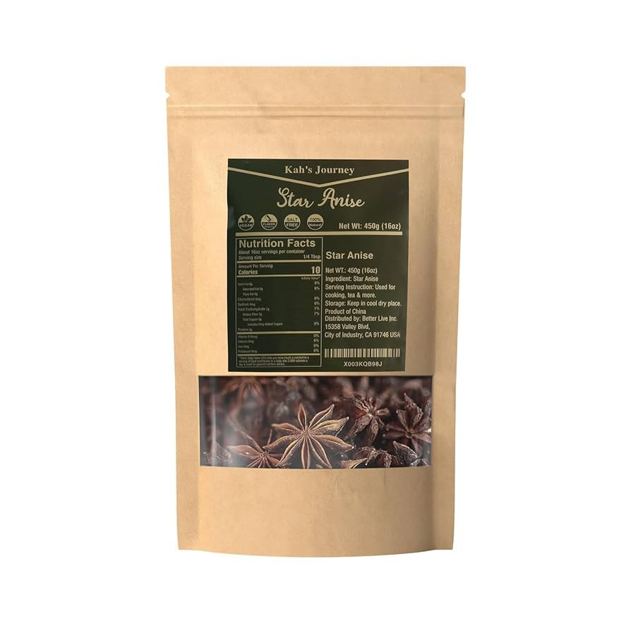 Kah's Journey Star Anise Whole 16 oz for Cooking, Baking, or Brewing Tea, Chinese Star Anise Bulk... | Amazon (US)