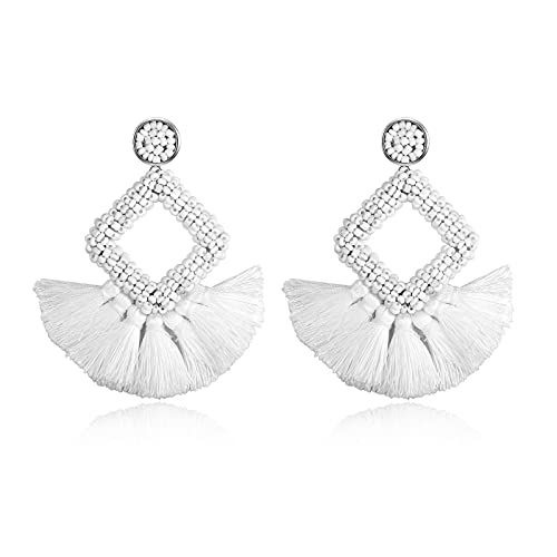 Tassel Dangle Earrings for Women Handmade Beaded Statement Bohemian Earrings Stud Stud Dangle Ear... | Amazon (US)