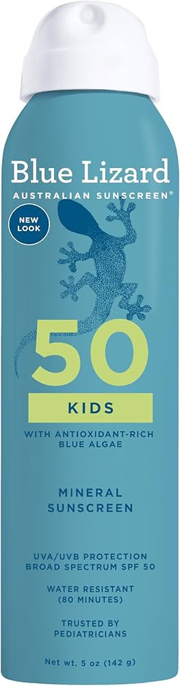 Blue Lizard Kids Mineral Sunscreen Spray SPF 50+, Brand, Broad-Spectrum UVA/UVB Protection, Water... | Amazon (US)