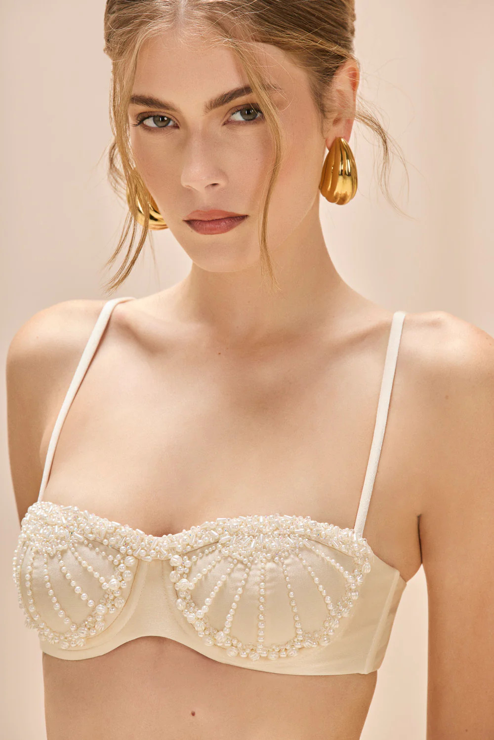 GOLDEN DUNE LYCRA EMBROIDERED BIKINI TOP | PatBO