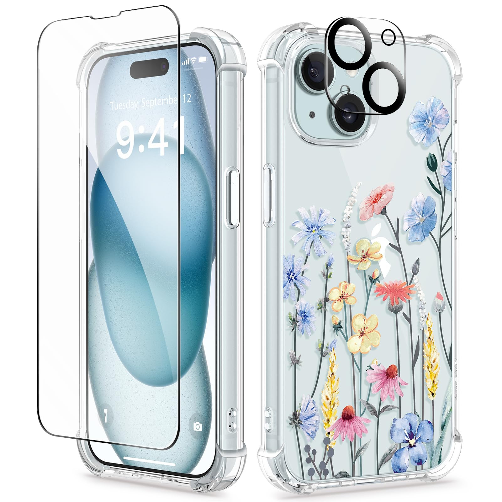 GVIEWIN for iPhone 15 Case, [3 in 1] with Screen Protector & Camera Lens Protector, Clear Soft Sh... | Amazon (US)