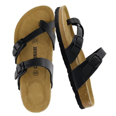 CUSHIONAIRE Luna Crossover Toe Strap Womens Sandals – Cork Footbed Slides with Adjustable Straps, Summer Sandals, Black Oily 9.5 | Target