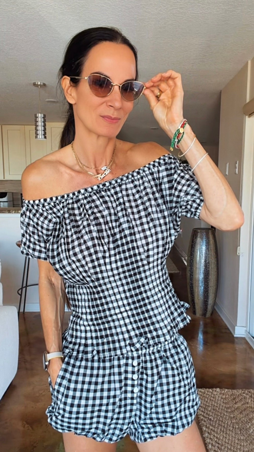 Gingham for spring break? Say less. 🖤

This little set is giving European café meets beach weekend, and I am not mad about it. The off-shoulder top, the comfy smocked waist, the playful little shorts… it’s one of those outfits that looks like you tried, even when you didn’t.

I threw on my favorite sunnies and flip-flops and suddenly we’re ready for coffee runs, beach walks, or a spontaneous margarita situation.

Lightweight. Easy. And very much in my “throw it on and go look cute anyway” era.

Wearing XS

#NicoleColeeStyle
#SpringBreakStyle
#GinghamStyle
#ResortWear
#LTKFinds




#LTKdayinmylife #LTKSpringSale #LTKFestival
